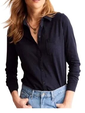 Boden Navy Amelia Button-Front Slub Jersey Shirt